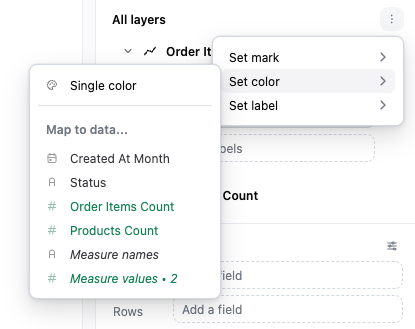 The All layers menu with the Set color submenu open