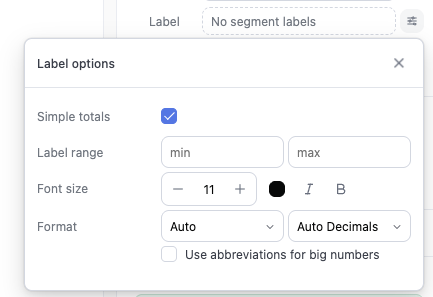 The Label options popover with Simple totals turned on for a stacked layer