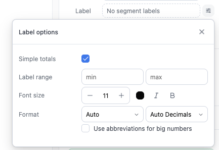 The Label options popover with Simple totals turned on for a stacked layer