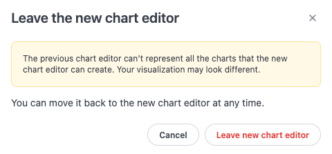 The Leave the new chart editor dialog with a warning that the visualization may look different