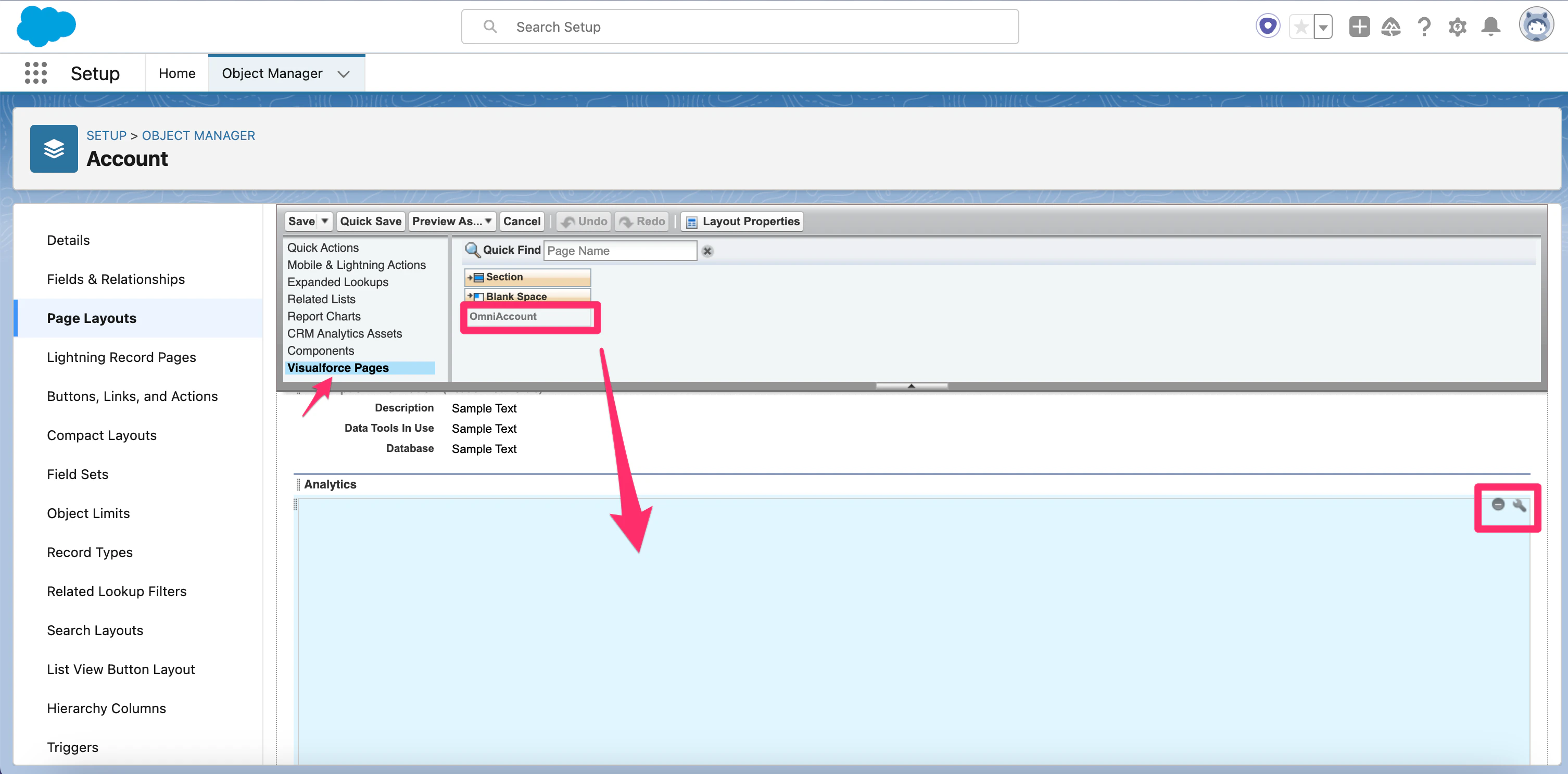 Dragging the Visualforce Page component into a Salesforce page layout section
