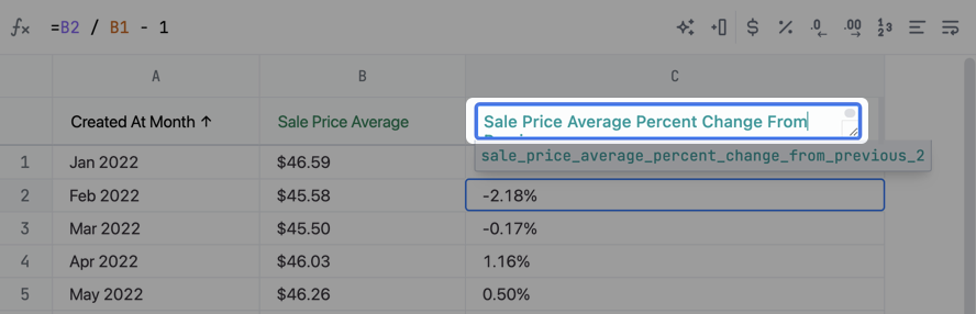 Using Excel-style functions to create table calculations - Omni Docs