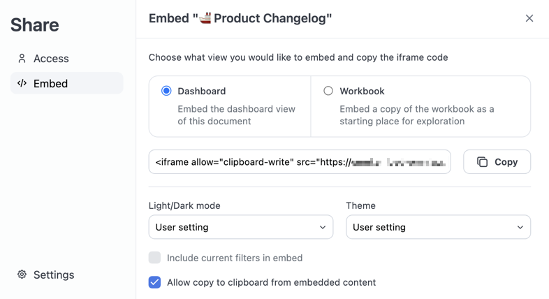 Omni share modal with embed options