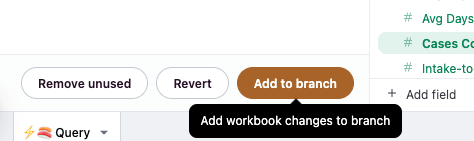 The Add to Branch button in Omni's model IDE