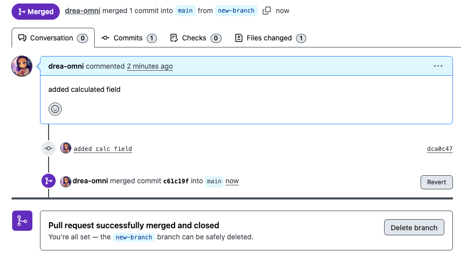 The merged and closed pull request in git