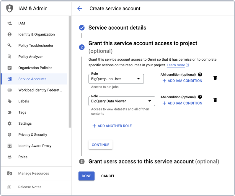 Service account roles