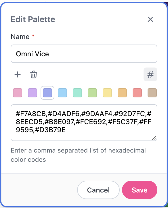 Edit dialog for custom color palettes