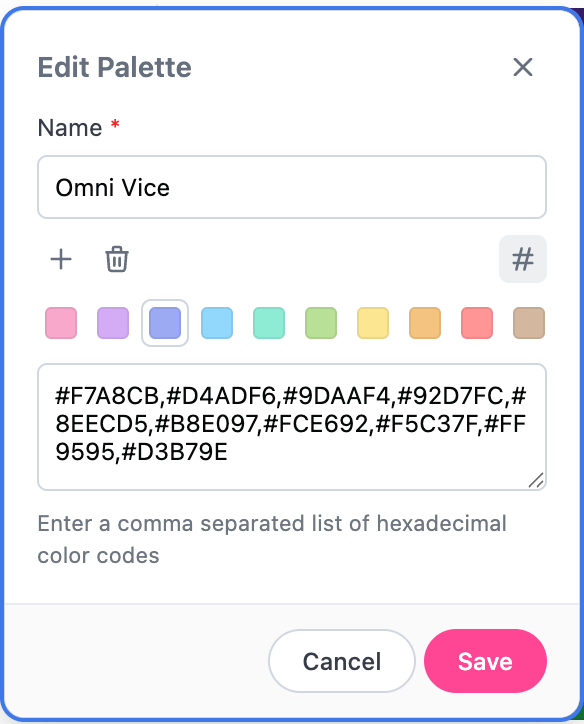 Edit dialog for custom color palettes