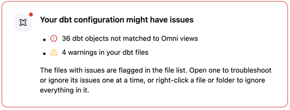 Sync page summary of the issues found in the most recent dbt sync