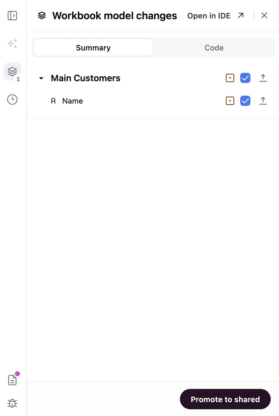 Workbook model changes Summary tab
