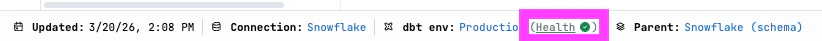 dbt health check status indicator in the Omni bottom toolbar