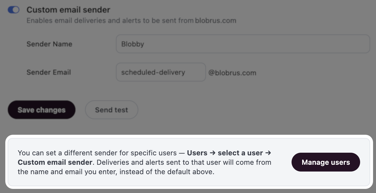 Custom email sender configured for blobsrus.com