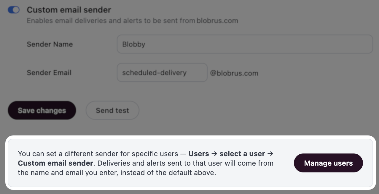 Custom email sender configured for blobsrus.com