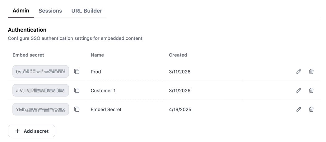 Embed secrets table in the Omni UI