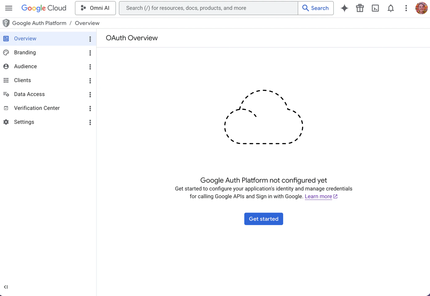 Project with unconfigured Google Auth Platform