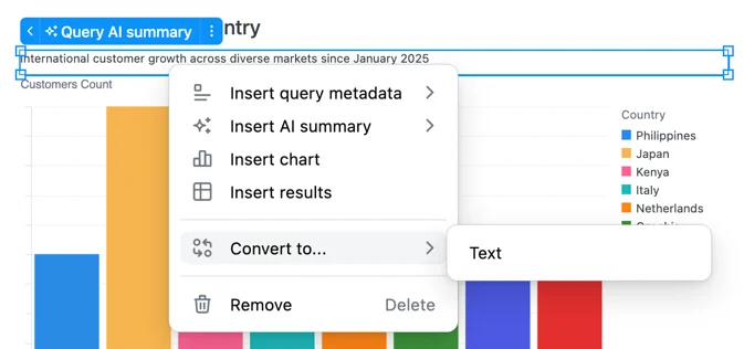 Convert submenu for query metadata and AI summary items