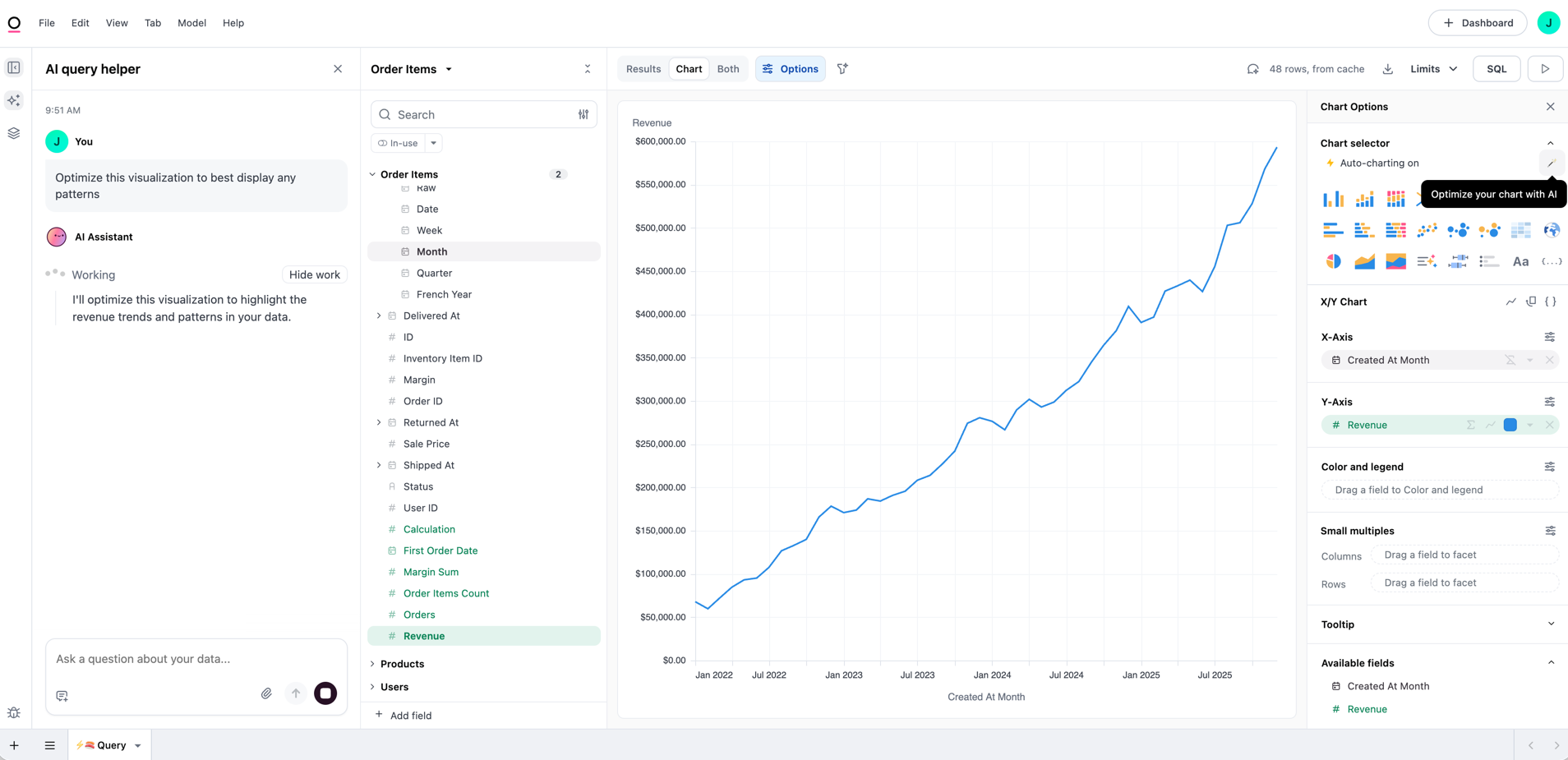 Auto-generate visualization option in the Chart Selector section of the Chart Options panel