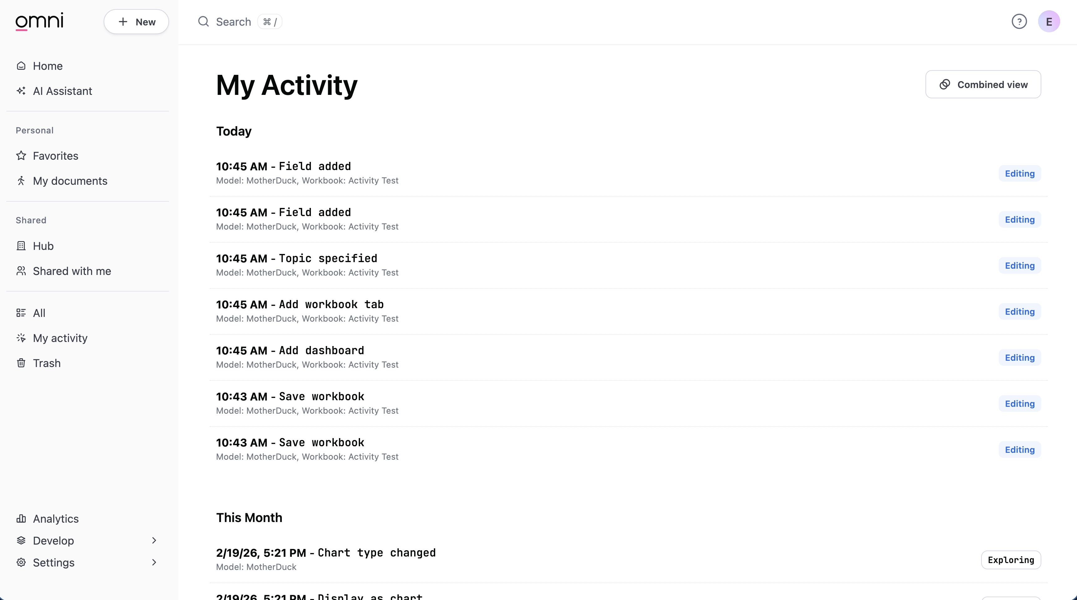 The My Activity page in classic view, showing a chronological list of actions