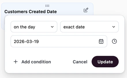 Default (advanced) date filter with range selection and options