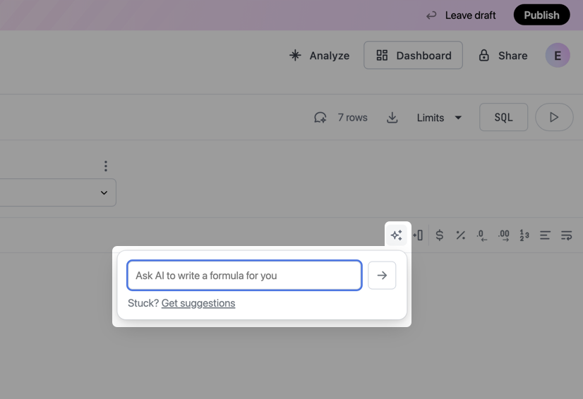 Workbook AI formula button