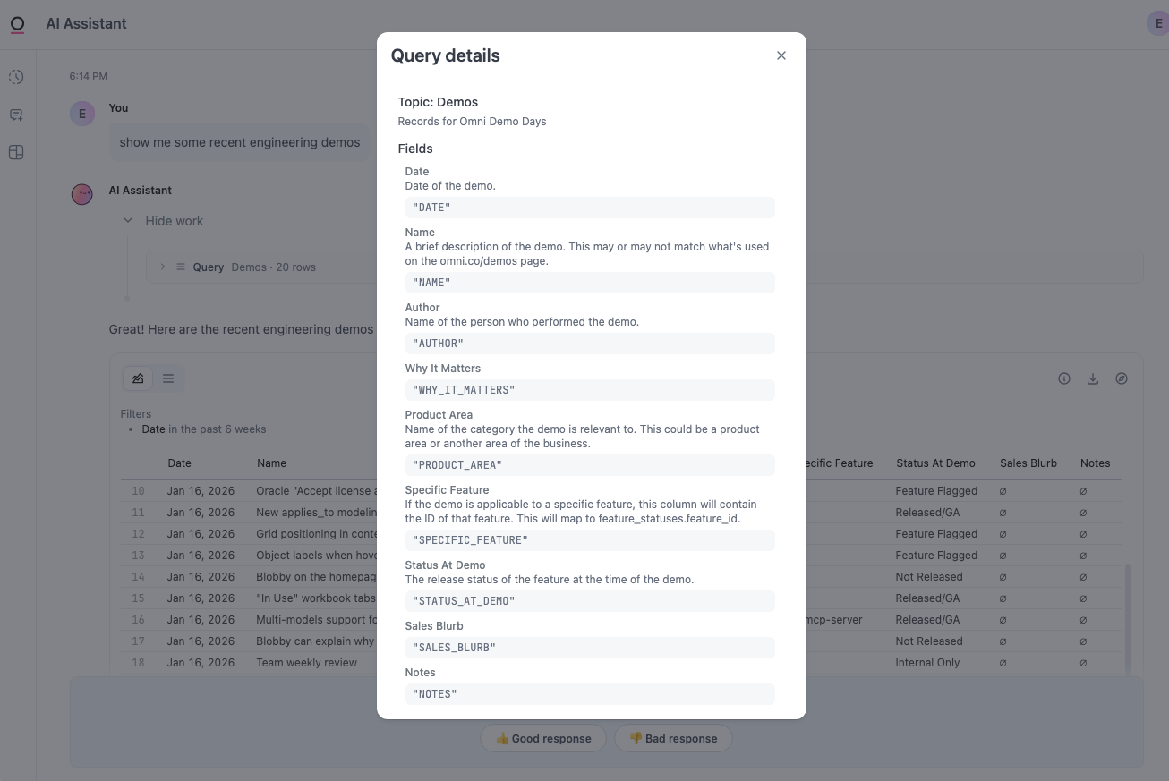 Query details in the AI Assistant