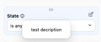 A dashboard filter with the info icon visible and the description showing on hover