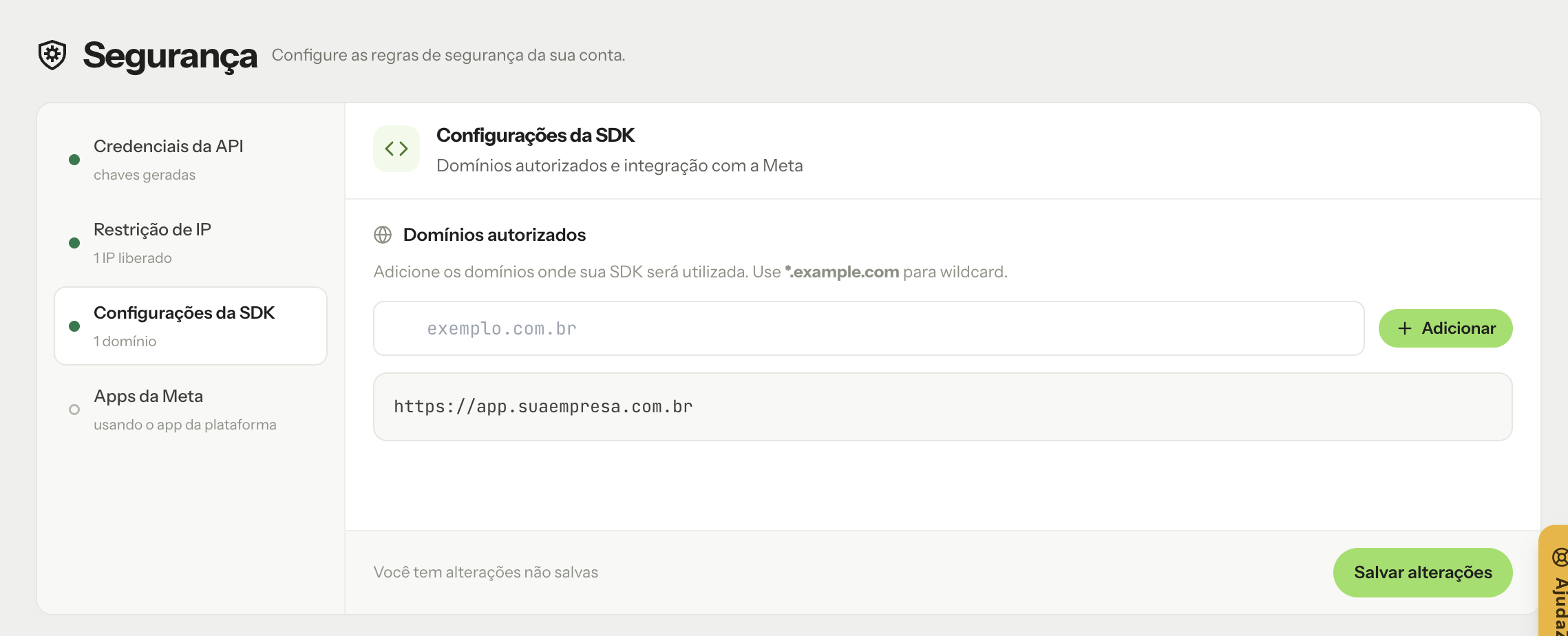 Dominios autorizados en la Configuración del SDK
