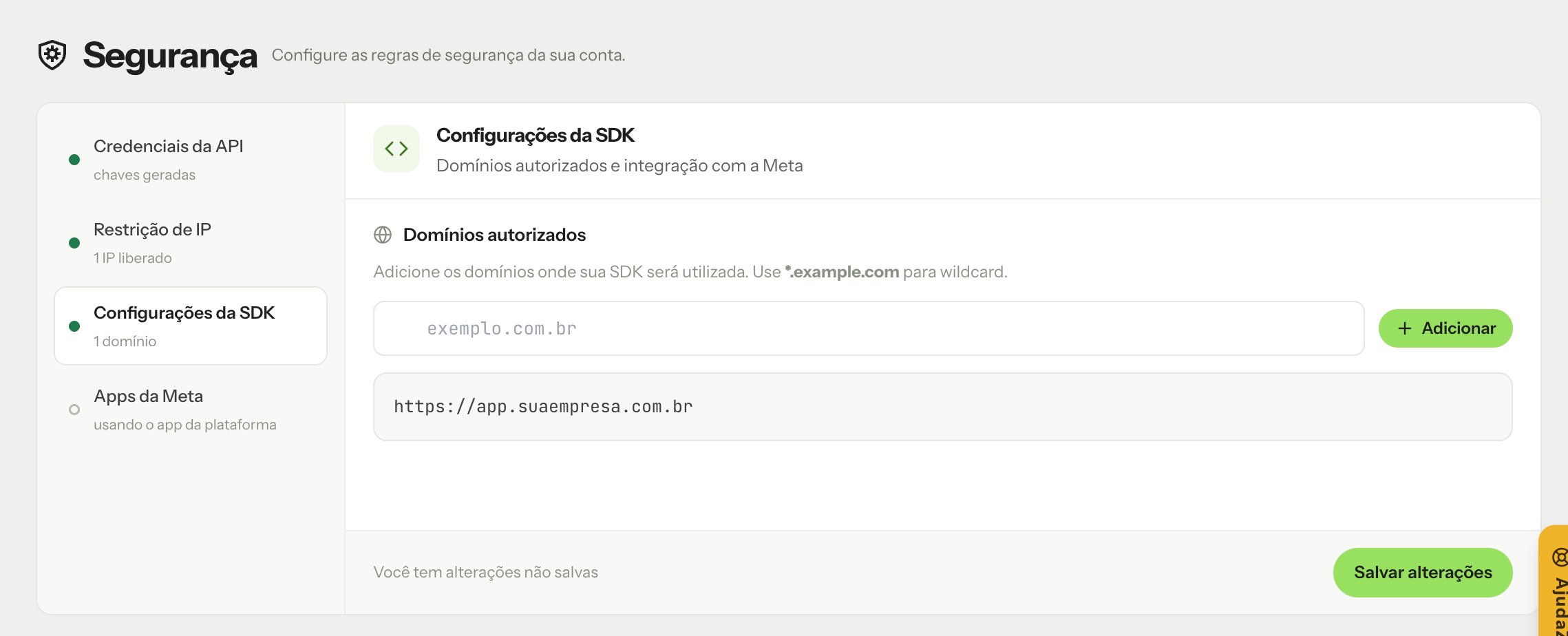 Dominios autorizados en la Configuración del SDK