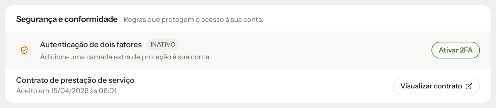 Card Autenticação de dois fatores em Minha conta