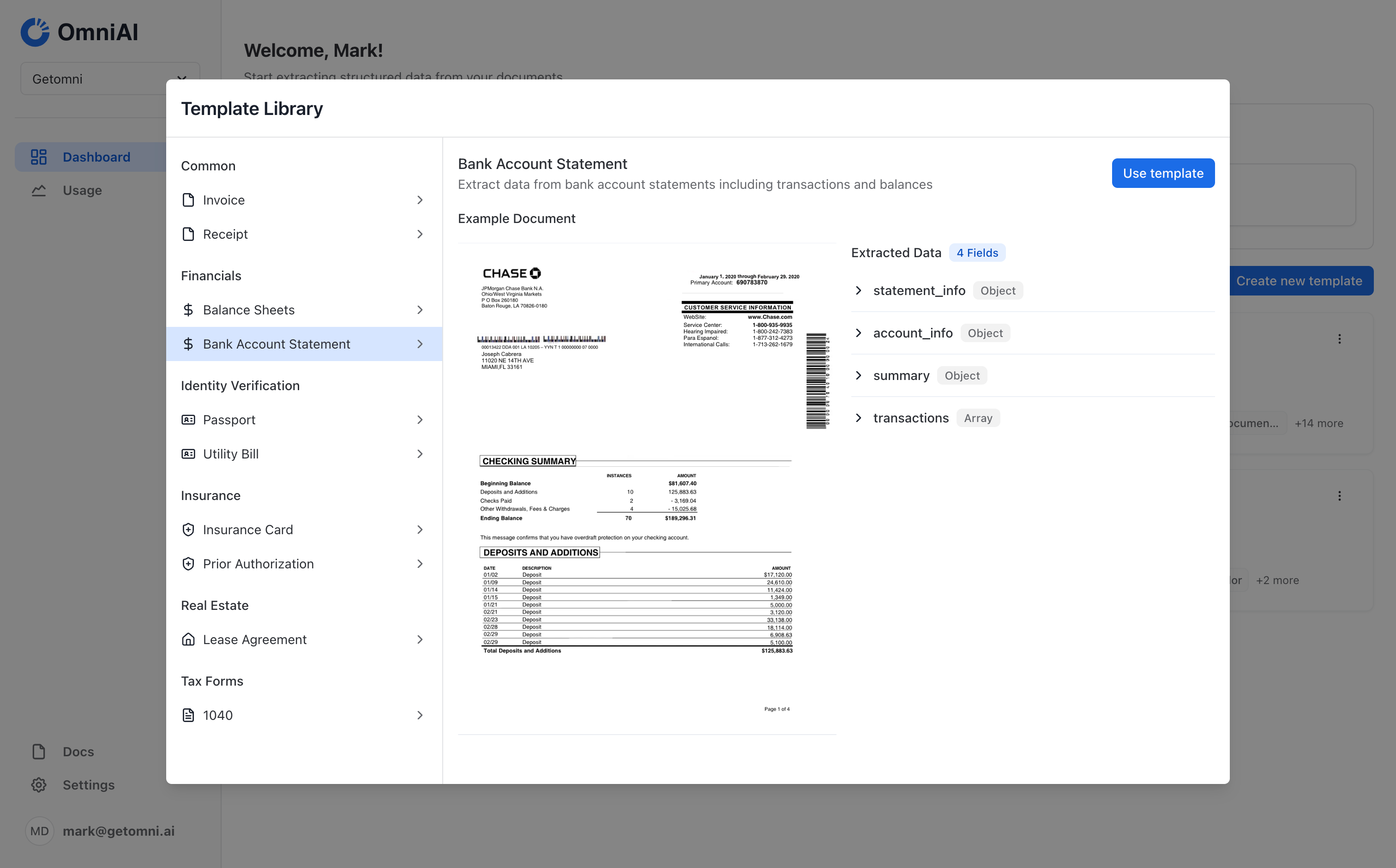Bank account statement template