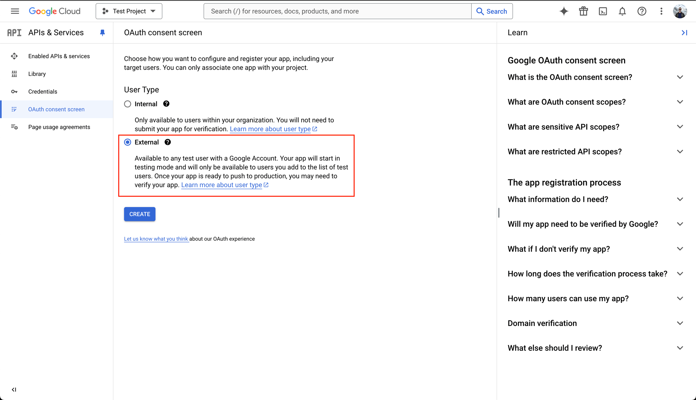 Configure consent screen