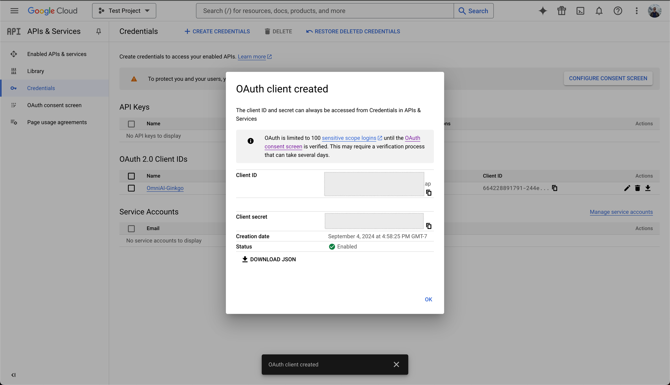 Copy client ID and secret