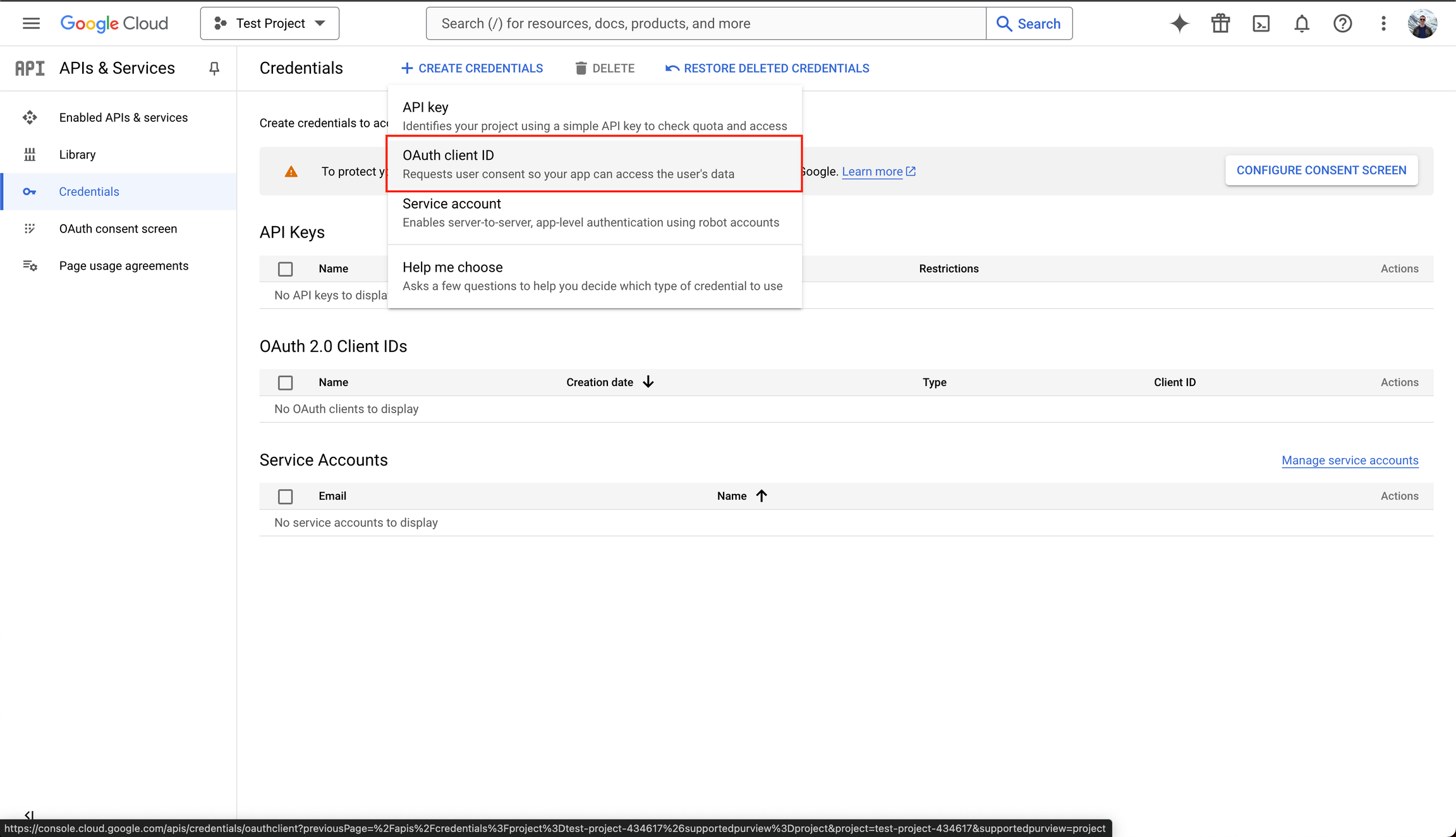 Create a new oauth client