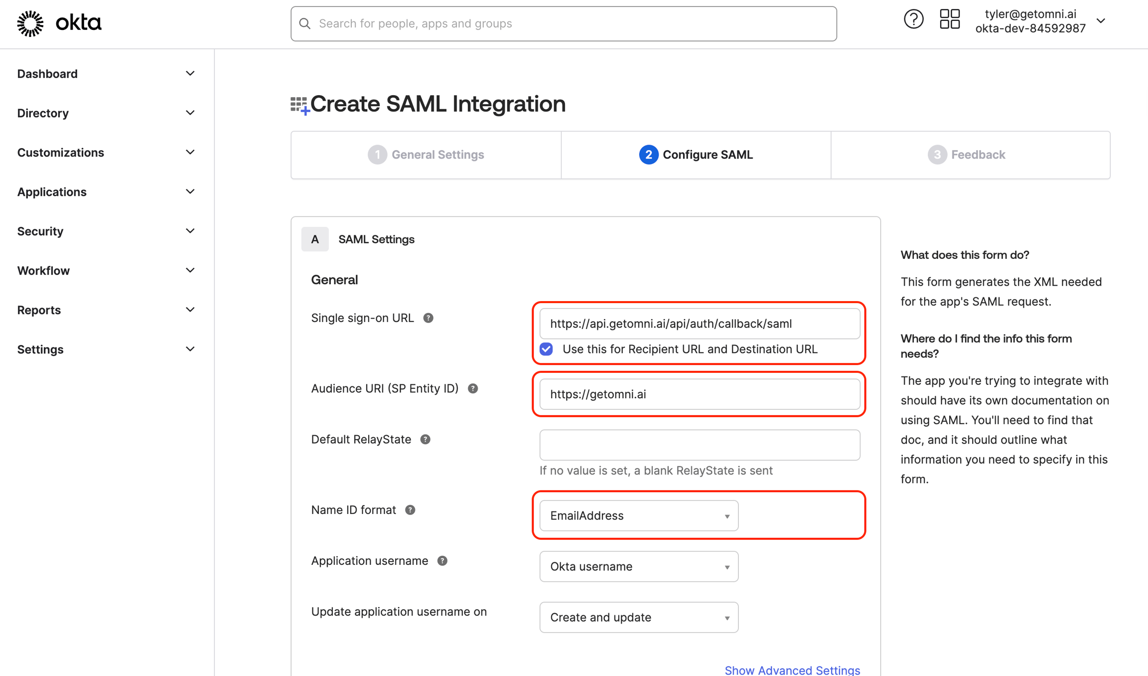 Configure the application with your OmniAI callback url