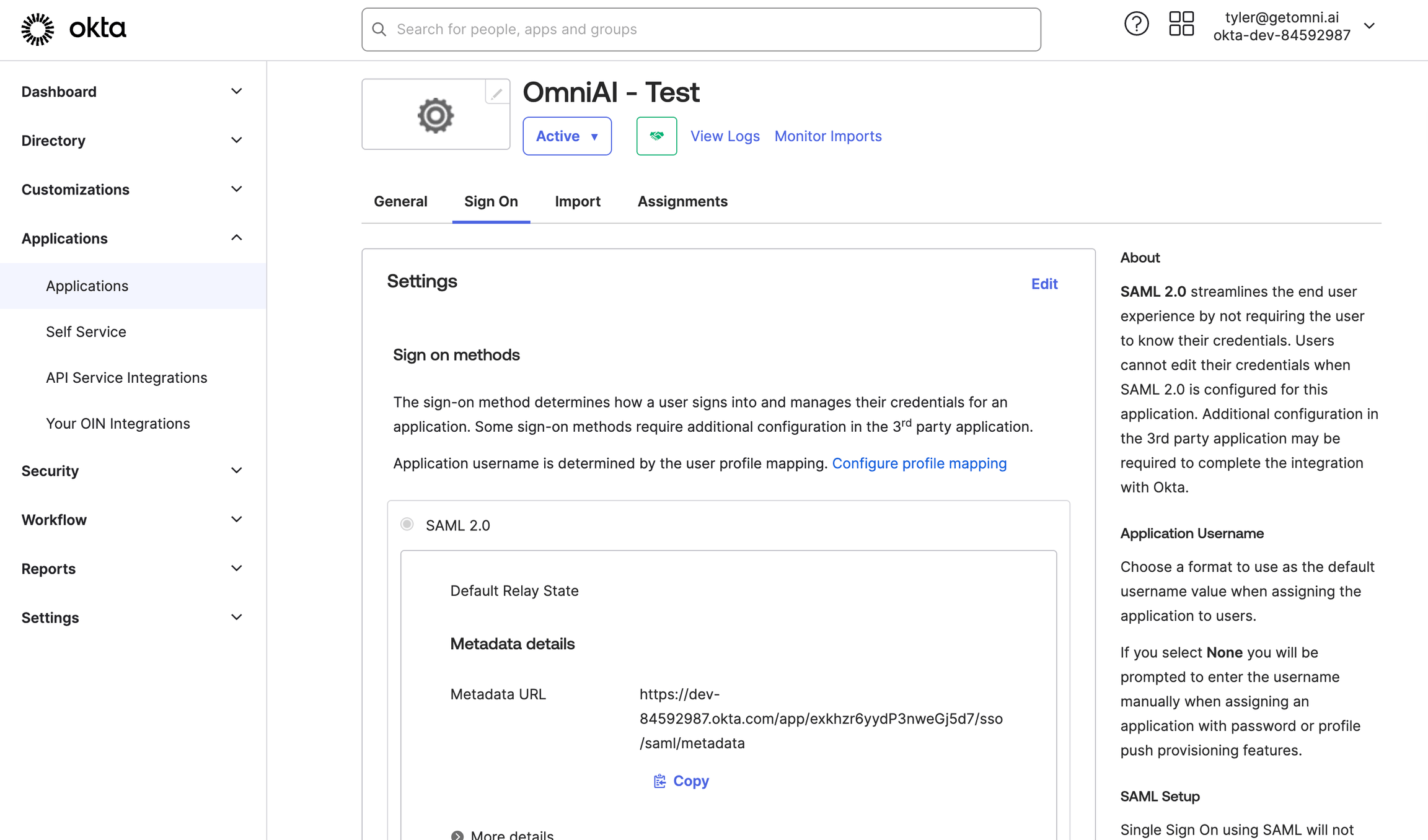 Retrieve the metadata url
