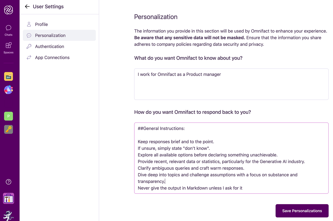 Übersicht Personalisierung in den Kontoeinstellungen