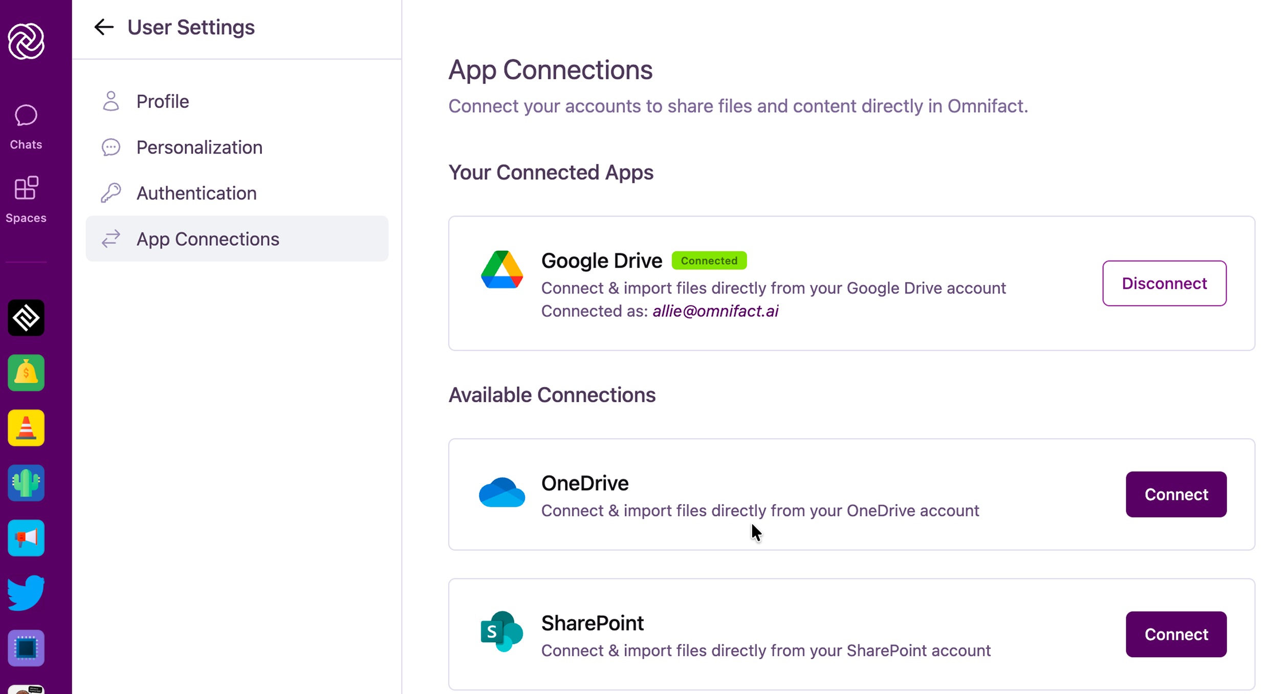 Verbindungen-Reiter in den Kontoeinstellungen
