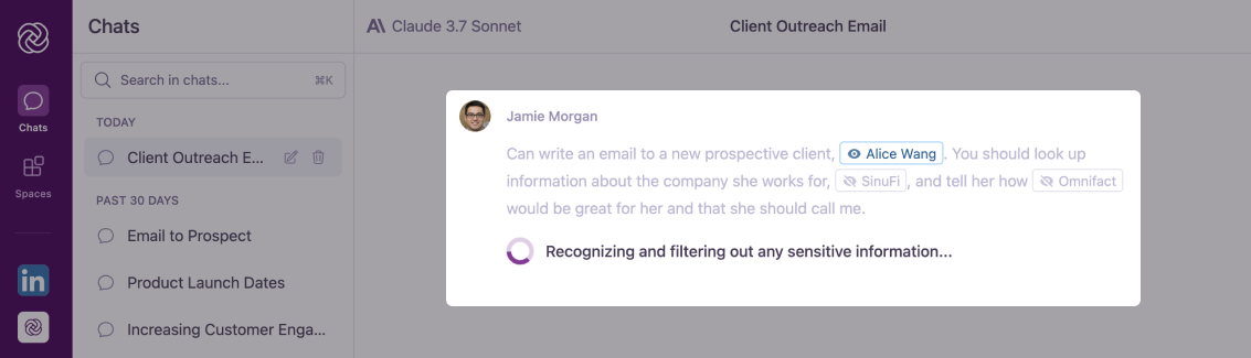 Example showing revealed information and updated AI response