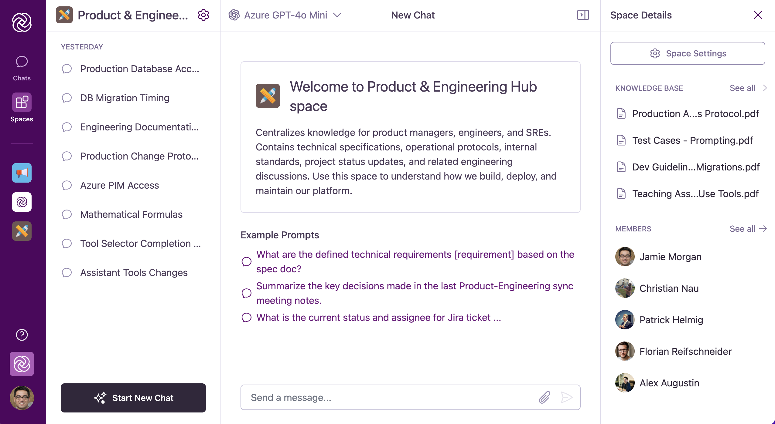 Space chat interface with AI assistant