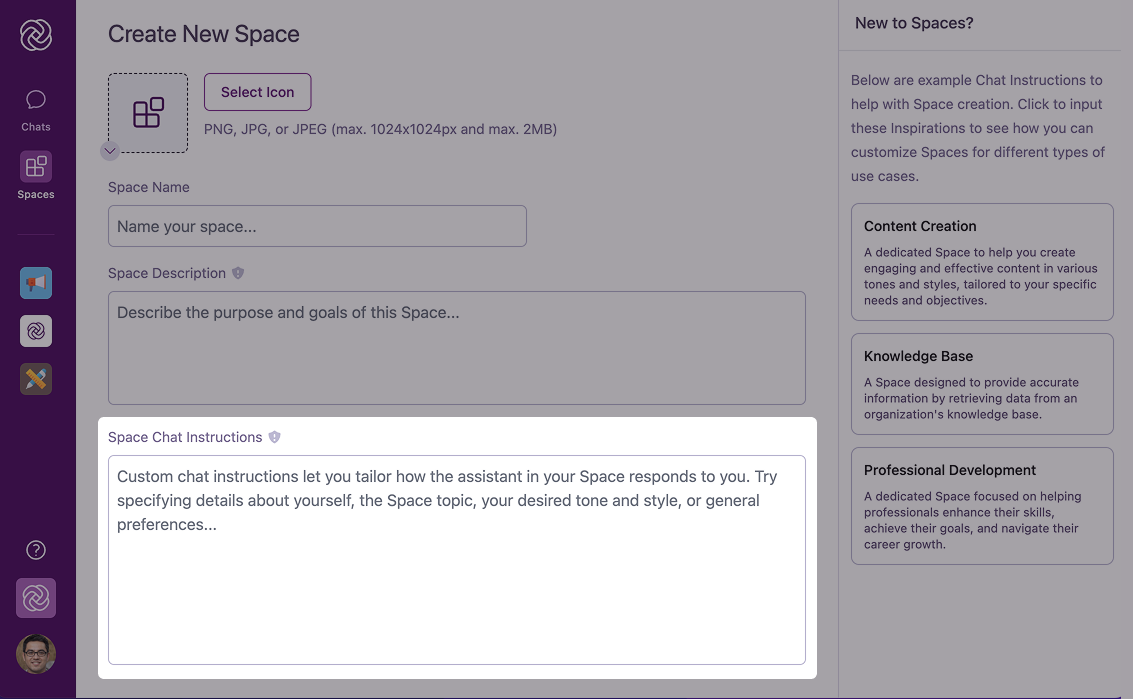 Space Chat Instructions field