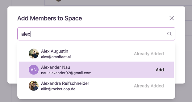 Add Members to Space search