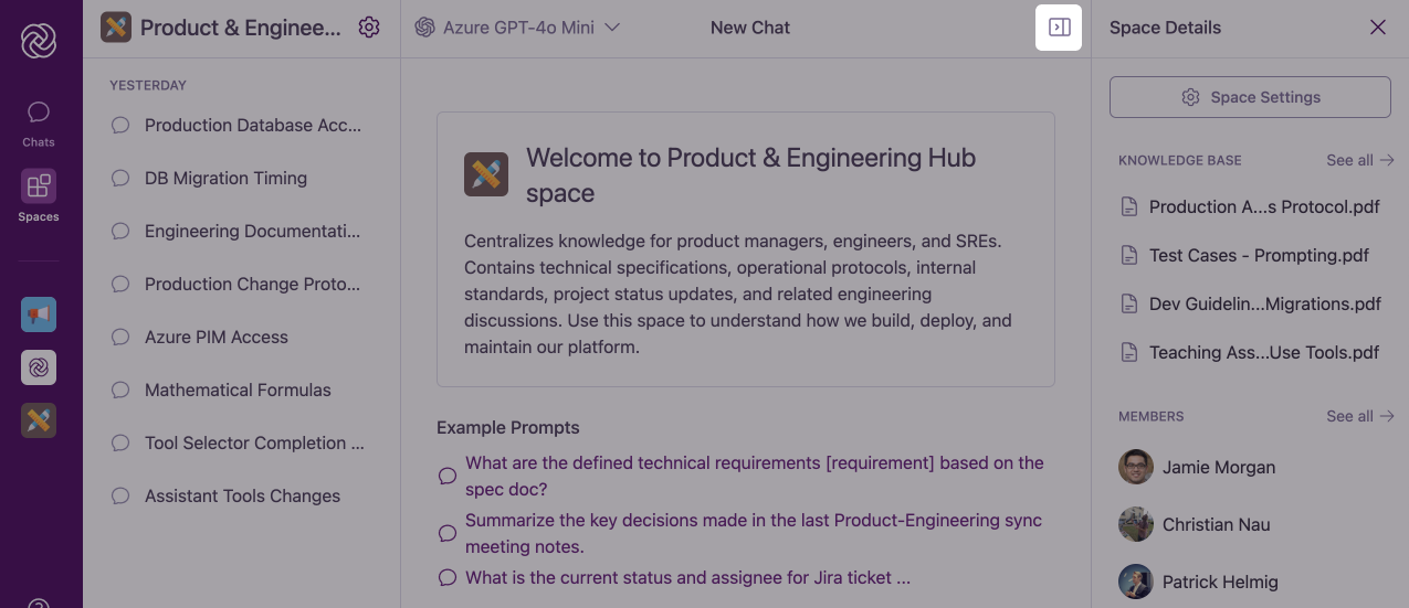 Space Details sidebar toggle button location