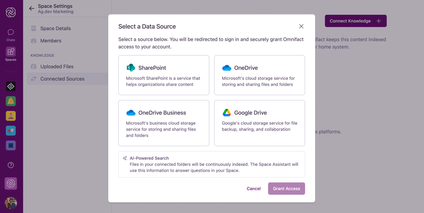 Select a Data Source modal with provider cards