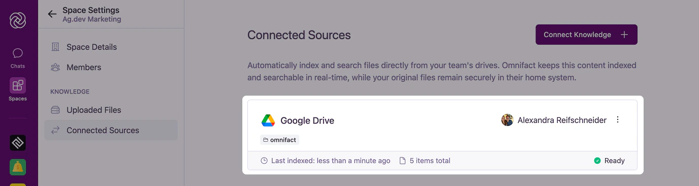 Connected Sources management list with multiple connections
