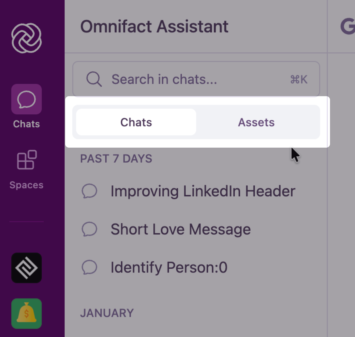 Omnifact Assistant Assets tabbar switcher