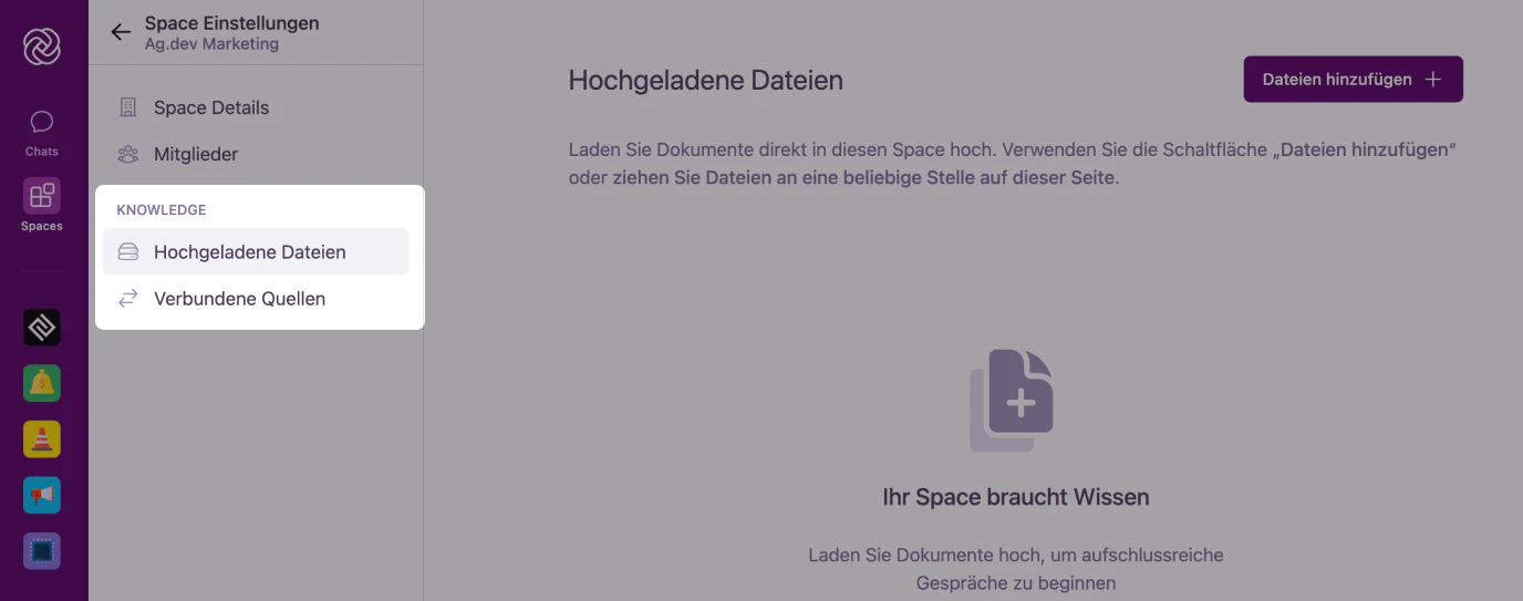 Knowledge Tab in den Space-Einstellungen