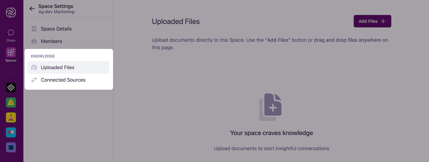 Knowledge tab in Space Settings