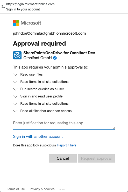 Admin Consent Required Popup