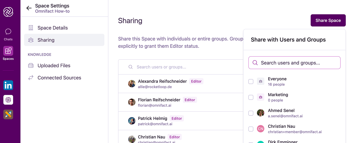 Share Space search for users and groups