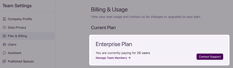 Current plan section for an active Enterprise plan.